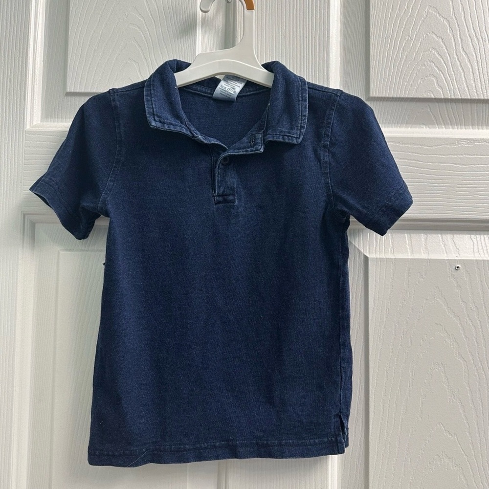 Gymboree Boys Size 2T Navy Blue Denim Like Short Sleeve Polo Shirt